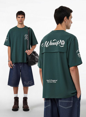 速干透气拼接运动短袖T恤26春夏新品潮牌运动风印花上衣