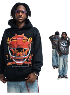 430G重磅连帽卫衣男秋冬款加绒加厚潮牌印花宽松套头帽衫