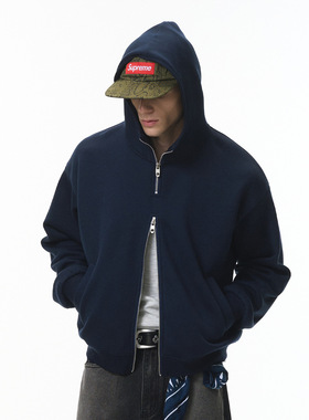 摇粒绒绒双拉链连帽卫衣25冬季新品美式街头短款外套男