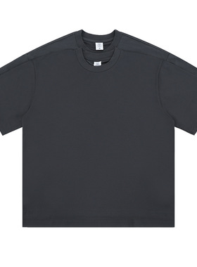 春夏新品潮牌两件拼接叠穿个性创意纯色圆领短袖T恤