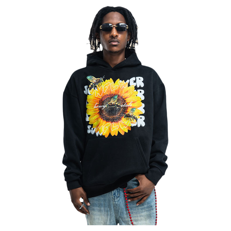 美式高街花朵向日葵印花加绒秋冬连帽卫衣潮牌宽松连帽衫,男装,卫衣,淘宝优惠券,粉丝福利购,淘宝优惠卷