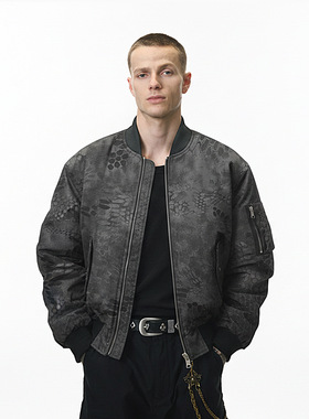 迷彩立领棉服外套25冬季新品美式街头蛇鳞防风保暖夹克