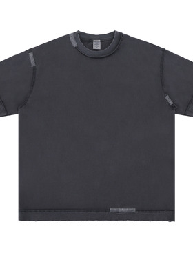 300G反车工艺水洗车缝线设计感2025春夏新品潮牌短袖T恤