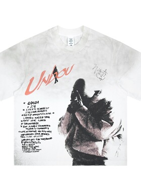 2026春夏新款美式复古做旧水洗设计感短袖T恤男宽松潮牌