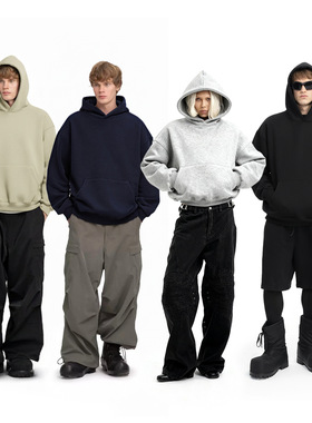 摇粒绒连帽卫衣2025冬季新品纯色抓绒加绒卫衣连帽衫男