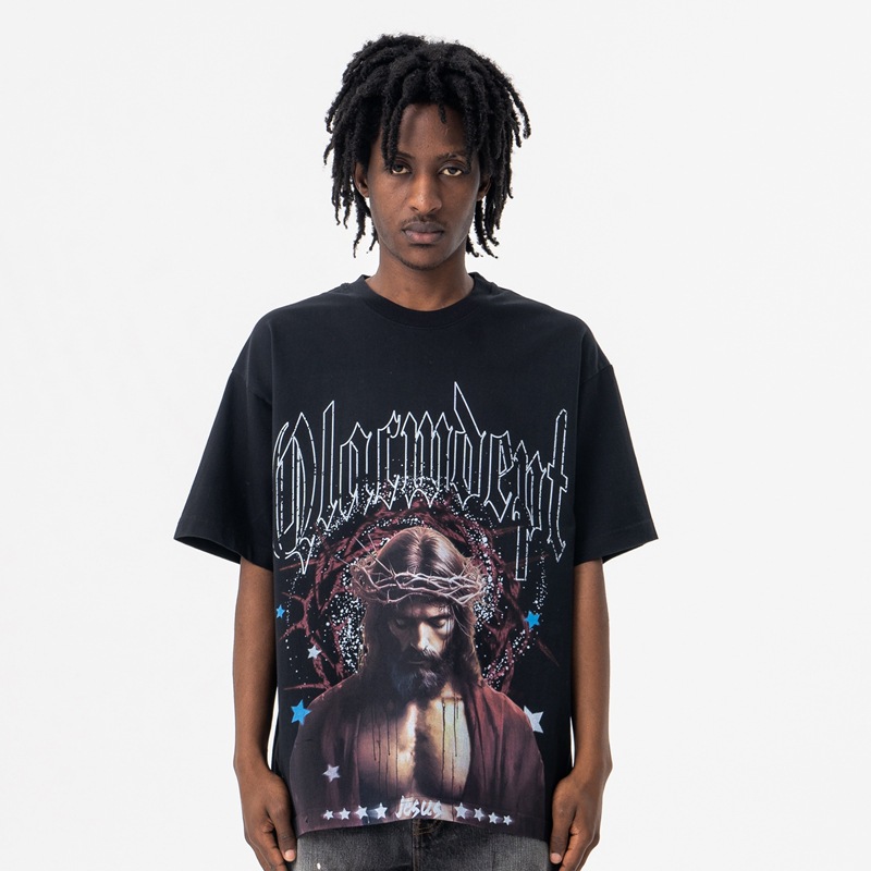 欧美潮牌信仰人像印花高街圆领短袖T恤男女