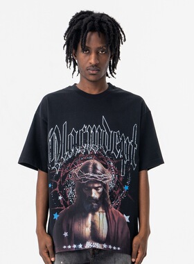 欧美潮牌信仰人像印花高街圆领短袖T恤男女