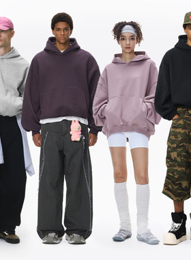 弯刀短款连帽卫衣25冬季新品美式加绒连帽衫蛋壳绒卫衣