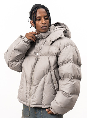 2025秋冬新品小众机能设计连帽保暖加厚纯色休闲棉服男