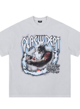 澜海男装285G雷神印花2025春夏新品潮牌街头百搭水洗短袖T恤宽松