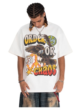 重磅380g宽松阔版大印花短袖男t恤潮牌高品质半袖T恤衫