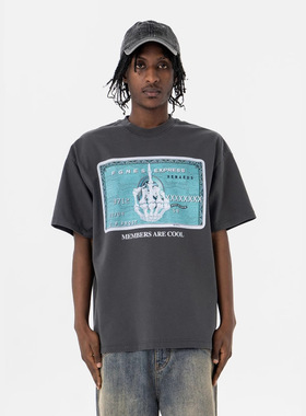 澜海男装285G骷髅手指印花2025春夏新品潮牌水洗复古高街短袖T恤