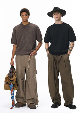 老钱毛织宽松T恤25秋季新品潮牌保暖针织短袖圆领毛衣