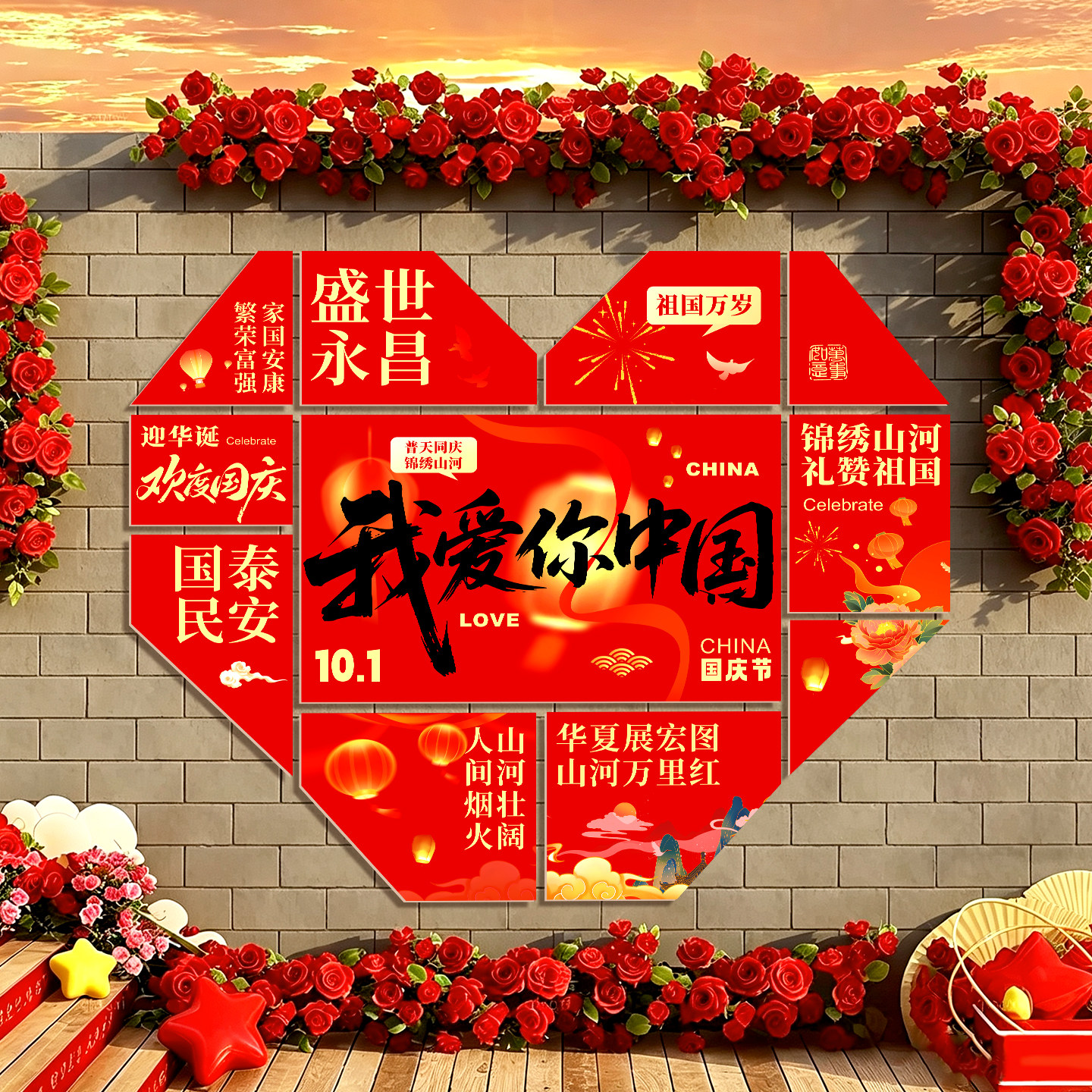 国庆中秋双节文化墙布置装饰商场班级黑板报文化墙贴背景墙kt展板