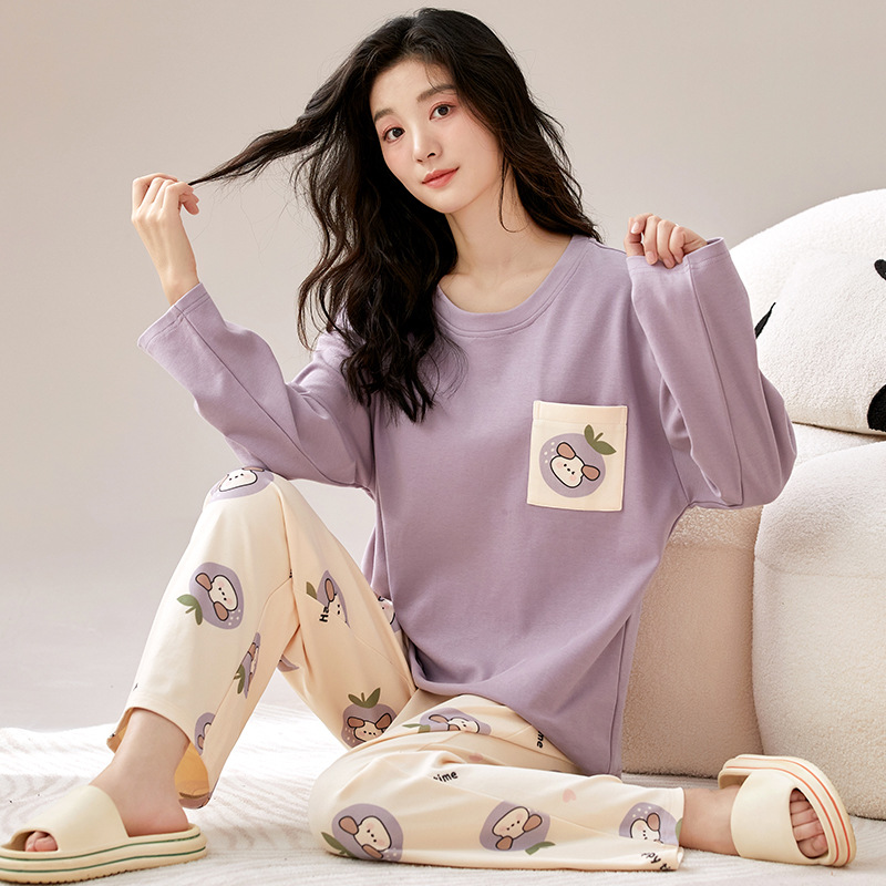 春秋冬150cm小个子带胸垫睡衣长袖长裤家居服套装舒适亲肤居家t