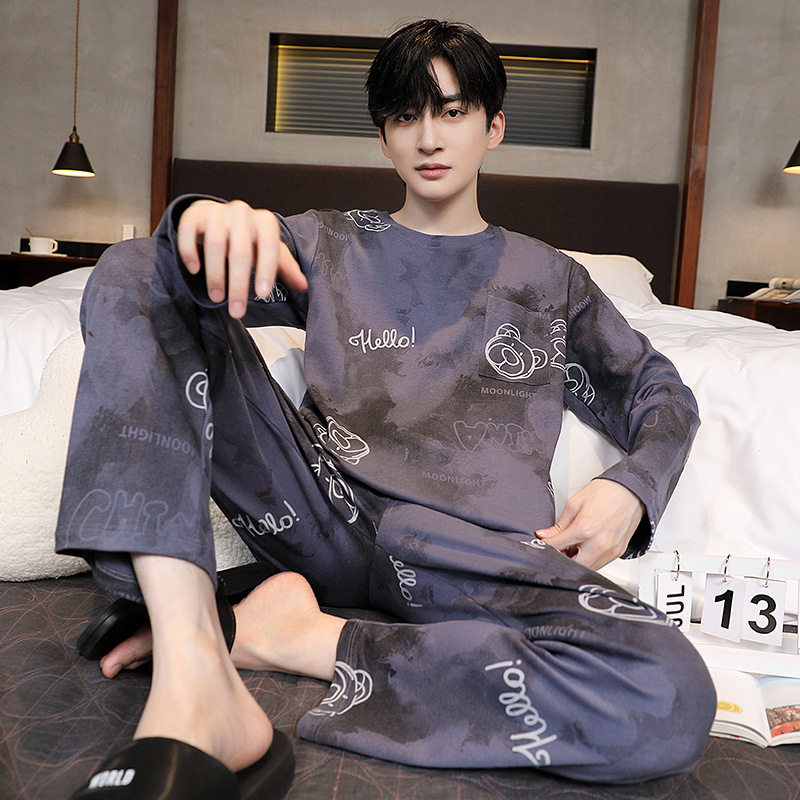 2025春秋男士睡衣家居服棉长袖长裤套装新款男款休闲大码居家服潮