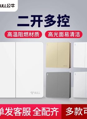 公牛二开多控开关双开一灯三控中途多联开关两开二位开关面板家用