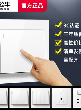 公牛灯开关家用电源电灯单开双开三开单控四开出线孔床头按钮G07