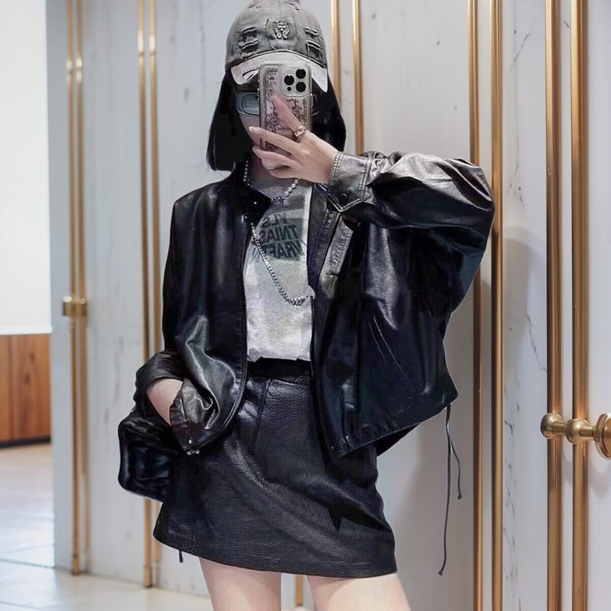 绵羊皮抽绳蝙蝠袖外套宽松休闲