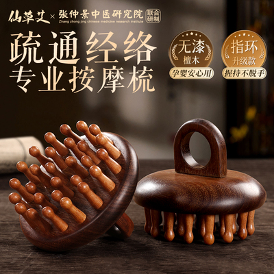 天然檀木梳子按摩头皮经络防刮头刮痧工具脱发梳头疗头部疏通神器