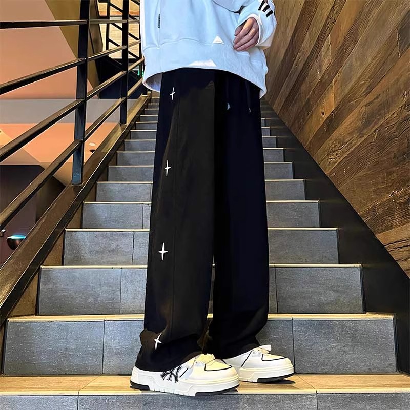 美式hiphop星星裤子男款春夏季嘻哈街舞卫裤直筒垂感阔腿运动长裤