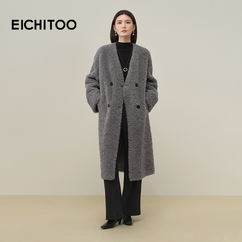 爱居兔全羊毛皮草2025年冬季新款女高级时髦简约长款冬外套