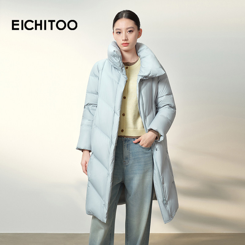 爱居兔减龄韩版长款羽绒服2025年冬季新款女保暖立领蓝色冬外套,女装/女士精品,羽绒服,淘宝优惠券,粉丝福利购,淘宝优惠卷