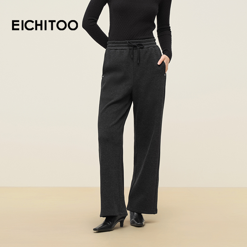 爱居兔厚绒保暖针织休闲裤2025年冬季新款女软糯时髦舒适阔腿裤