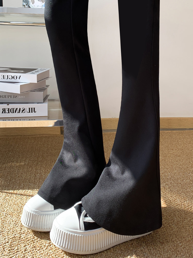 小个子黑色马蹄裤女士2025春季新款高腰显瘦喇叭裤拖地微喇西装裤