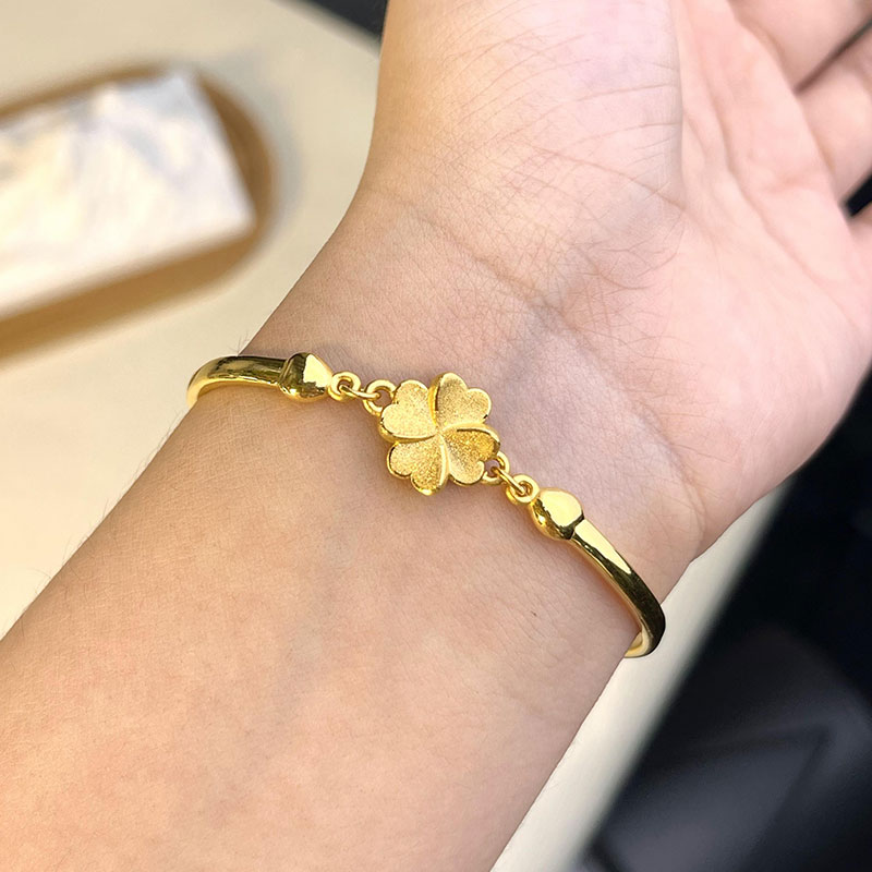 vana四叶草黄金手镯女足金黄金手链素金手饰生日礼物送女友