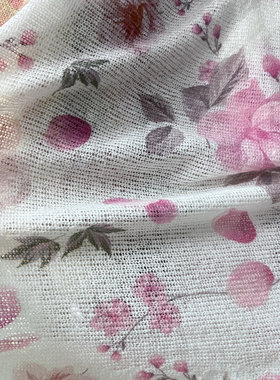 微透羊毛衫面料 设计师品牌女装布料 粉色花朵毛线针织开衫毛衣布