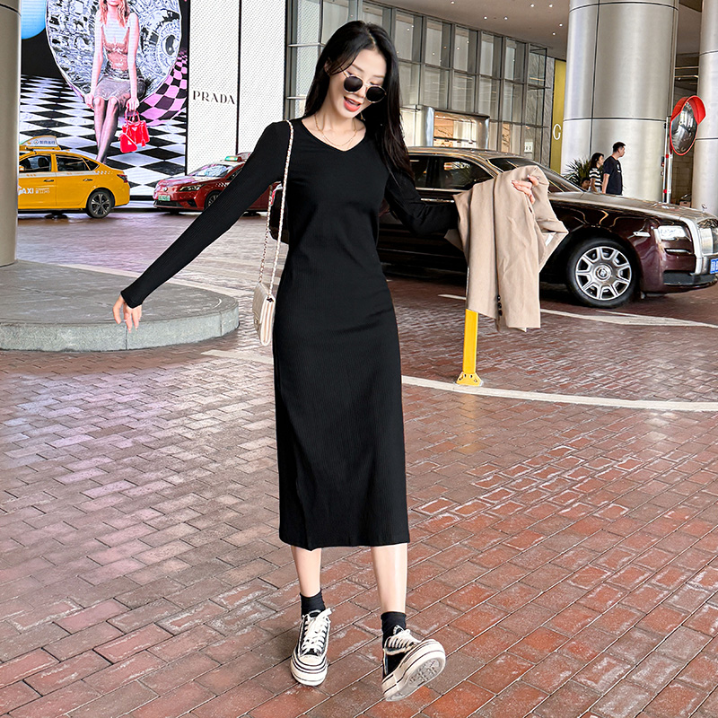 休闲显瘦大码长袖连衣裙