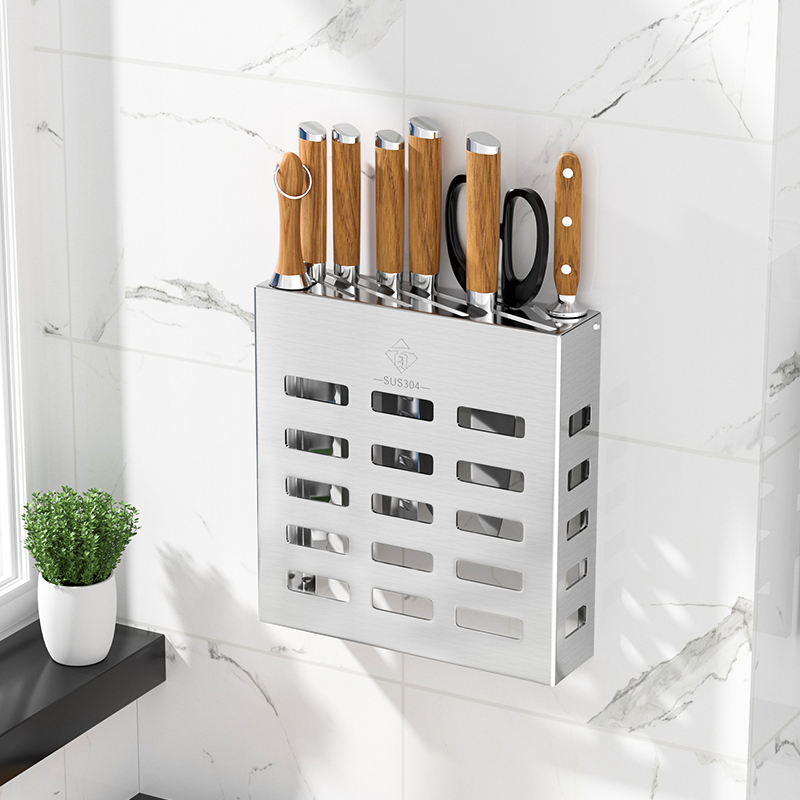 304不锈钢刀架壁挂式家用菜刀架免打孔刀具收纳层架墙上刀座置物