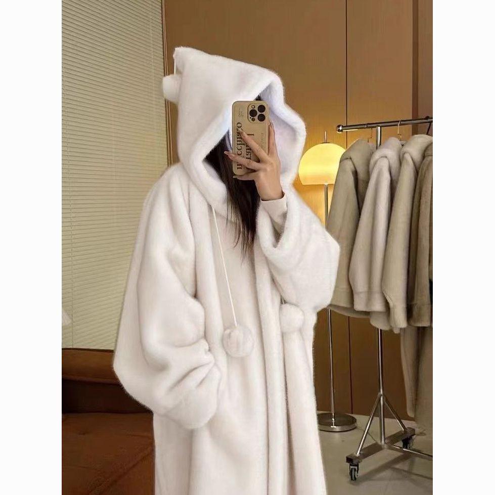 仿水貂毛绒大衣皮毛一体皮草女