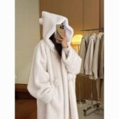 冬季 连帽加厚女巫长款 仿水貂毛绒大衣皮毛一体仿皮草环保外套女