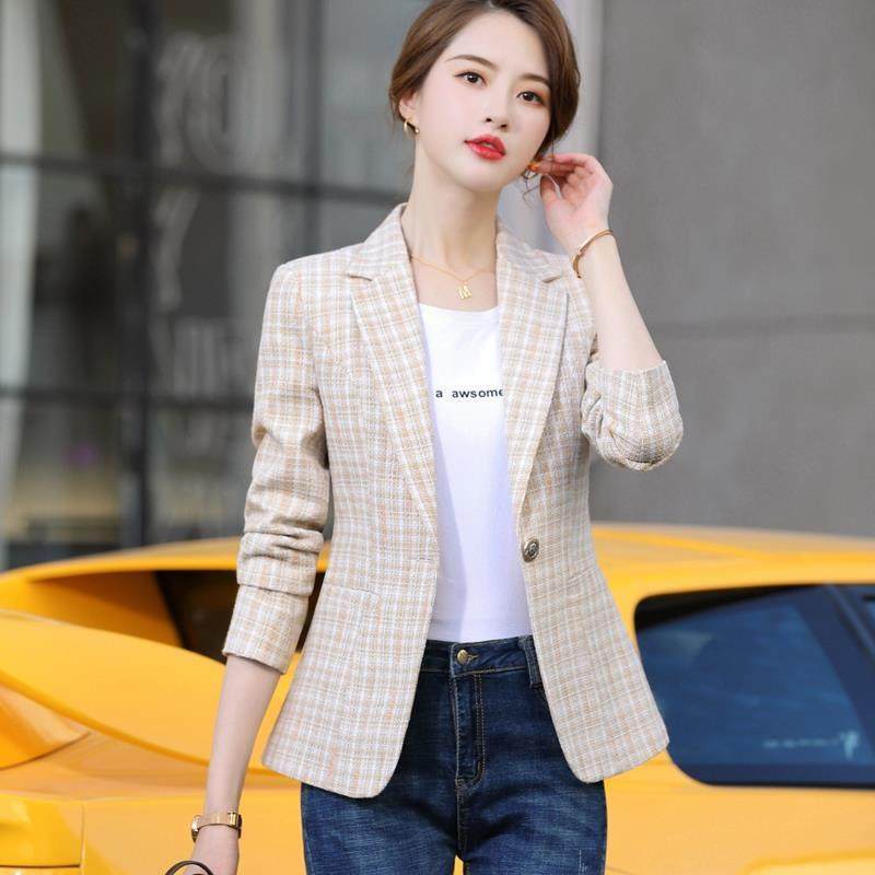 格子西装外套女2025新款时尚小个子气质休闲设计感短款小西服上衣