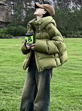 泡芙龟背紫色短款棉服女2025冬季新款小个子连帽面包服外套加厚潮