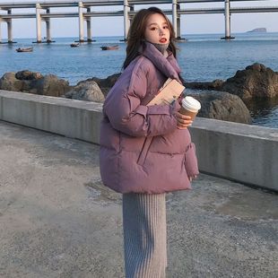 紫色港风ins棉服女短款韩版宽松面包服2024年新款棉衣爆款小棉袄