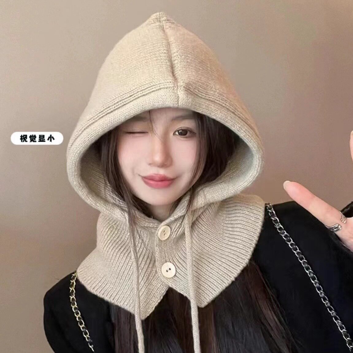 韩国巴拉克拉法帽秋冬季保暖针织护耳脖连帽女款时尚围巾一体毛线