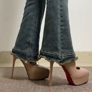 漆皮性感百搭气质单鞋 新款 女细跟2025春季 不累脚裸色防水台高跟鞋
