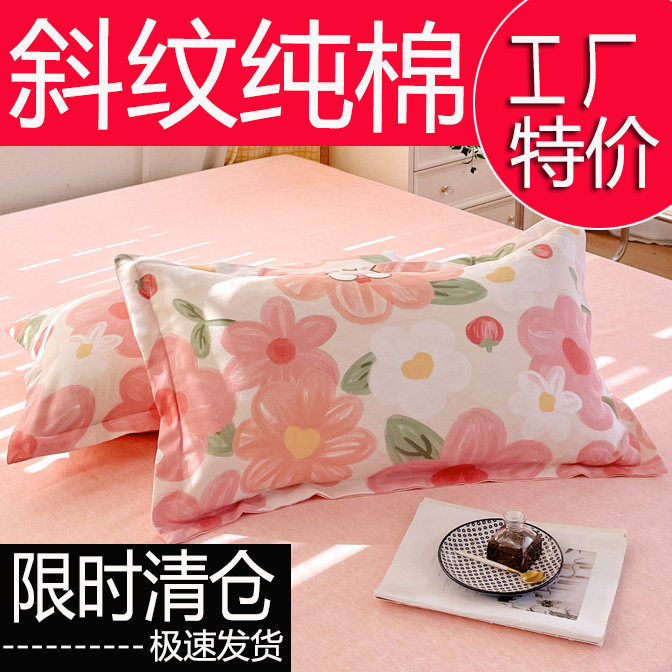 全棉枕套一对装48x74cm单人枕头内胆罩纯棉枕芯套加厚大号枕罩2只