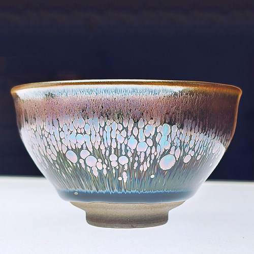 福建花雕名家彩金油滴建盏天目盏茶具主人茶杯纯手工铁胎陶瓷