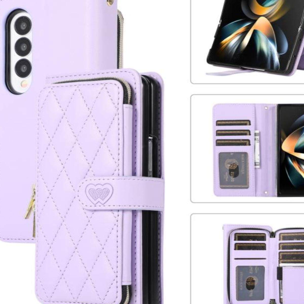 适用三星fold6手机壳galaxy z Fold5保护套w23拉链零钱包一体ZFold4斜拷背外壳w22防摔zfold3折叠插卡皮套女