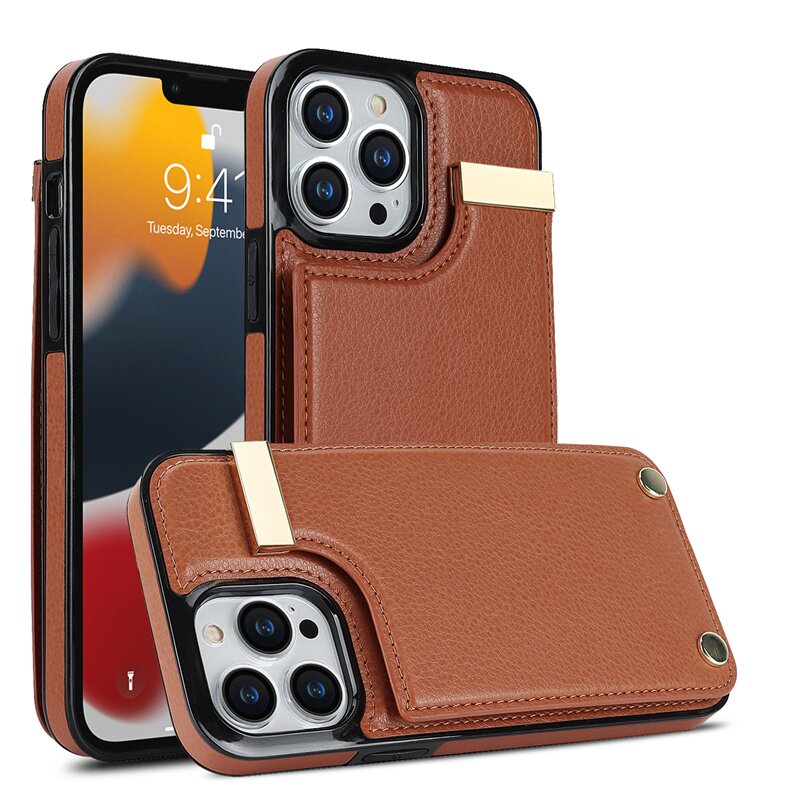 五金风琴款适用iPhone15Pro手机保护壳带卡包苹果14promax放卡片13口袋12钱包一体11卡套XS收纳包XR