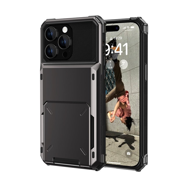 适用iPhone15promax手机壳卡盒一体卡夹苹果14plus卡包13插卡12pro放卡11门禁卡XR储物X收纳X零