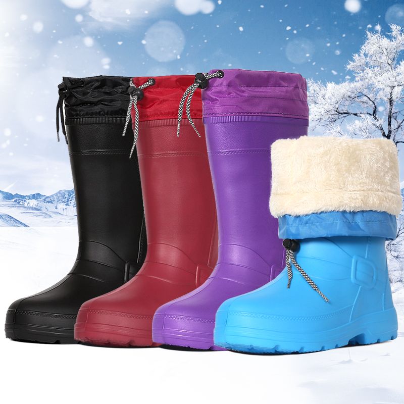 EVA泡沫冬季加绒雨鞋一体加棉雨靴高筒胶鞋钓鱼靴防水保暖鞋男女