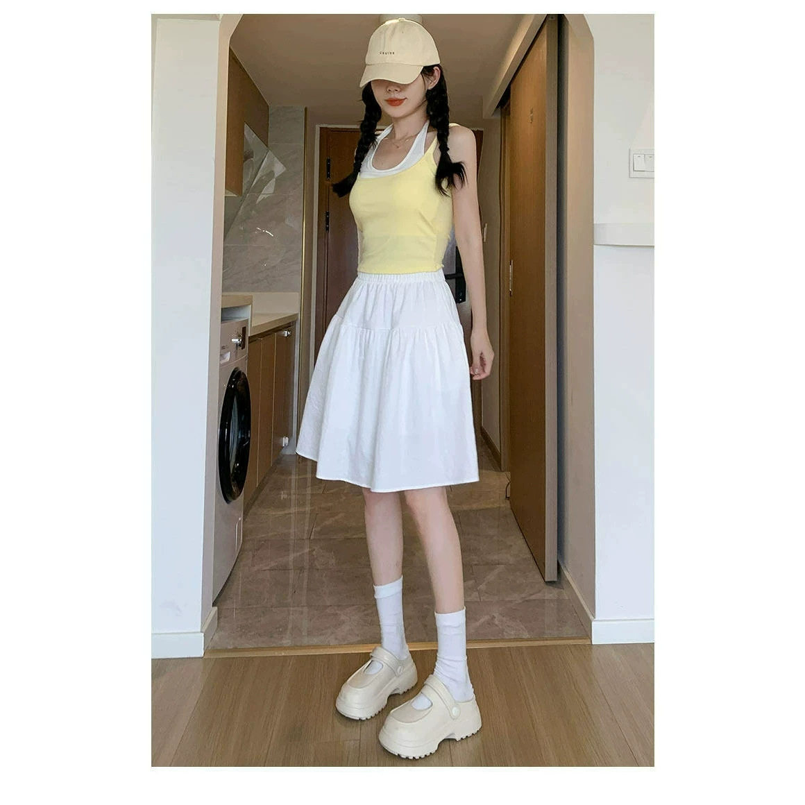 白色少女半身裙百搭显瘦女夏短裙学院风a字新款韩系半裙五分伞裙