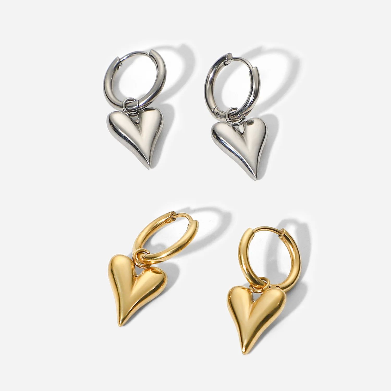 Ramos Stainless Steel Chic Heart Huggie Hoop Earrings Charm 饰品/流行首饰/时尚饰品新 耳钉 原图主图