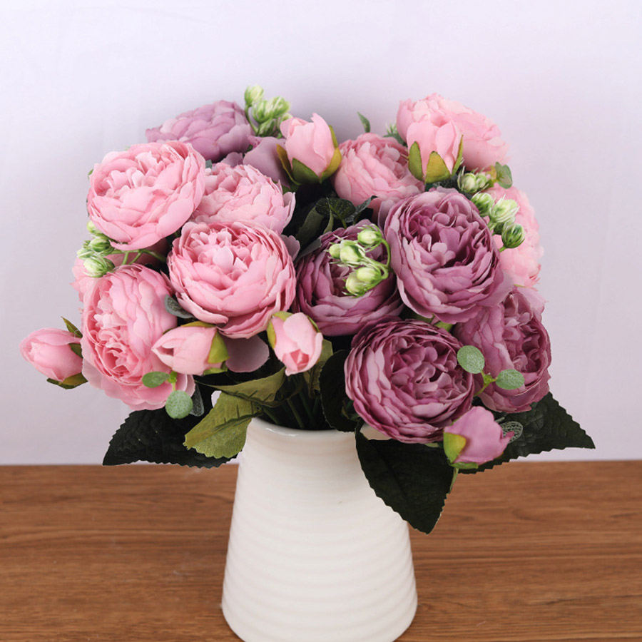 30cm Rose Pink Silk Bouquet Peony Artificial Flowers 5 Big H