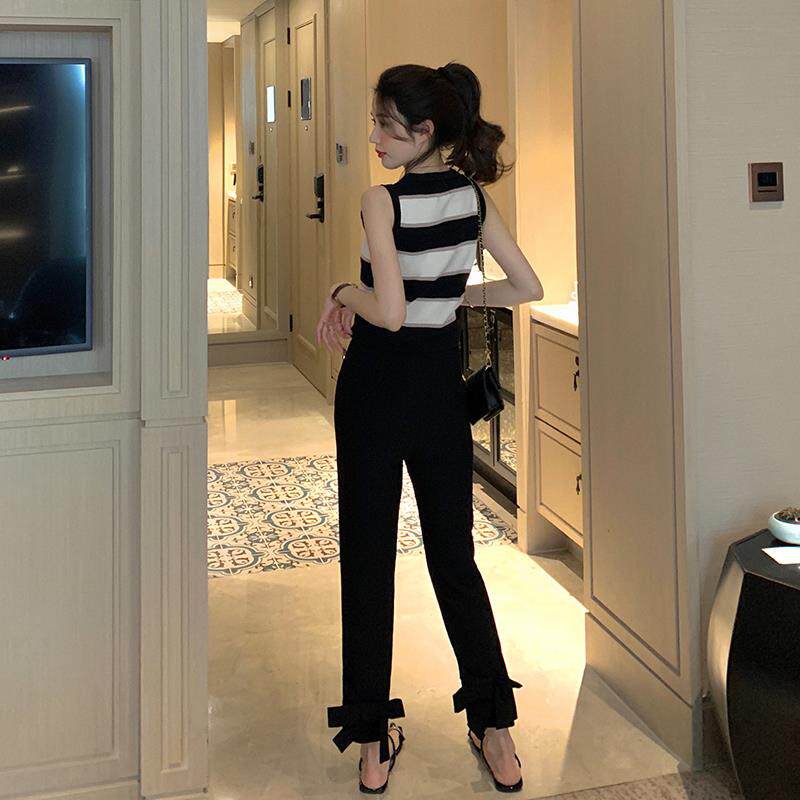 春夏显瘦蝴蝶结西装裤2025新款女裤子高腰黑色直筒裤九分裤百搭款